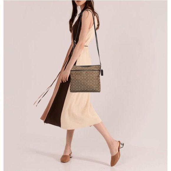 Coach Crossbody Beige/Brown Signature Canvas Leather File Messenger Bag, MP $469 - Picture 12 of 12